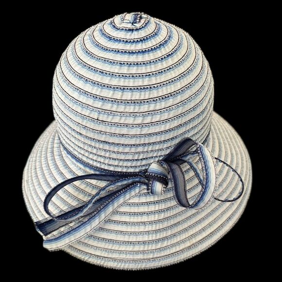 NWT Vintage Frank Olive By Gabriel Amar Blue White Kentucky Derby Picture Hat - Picture 5 of 7